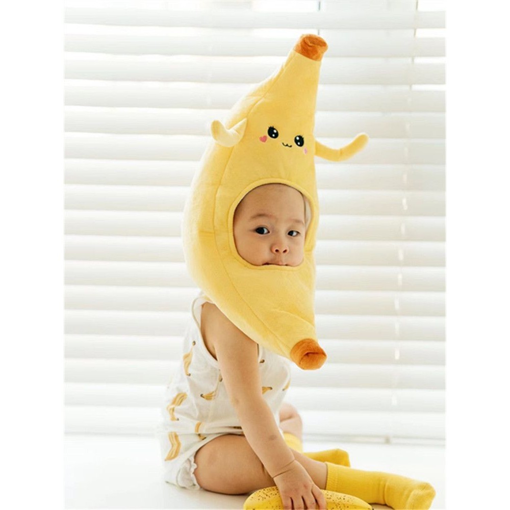 軟萌可愛香蕉頭套週嵗寶寶創意拍照影樓擺拍道具冬季保暖