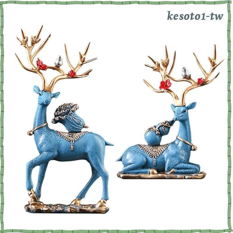 [KesotoaaTW] 麋鹿鹿雕像家居裝飾雕塑、樹脂、可愛動物雕像室內、書架、客廳情侶鹿飾品