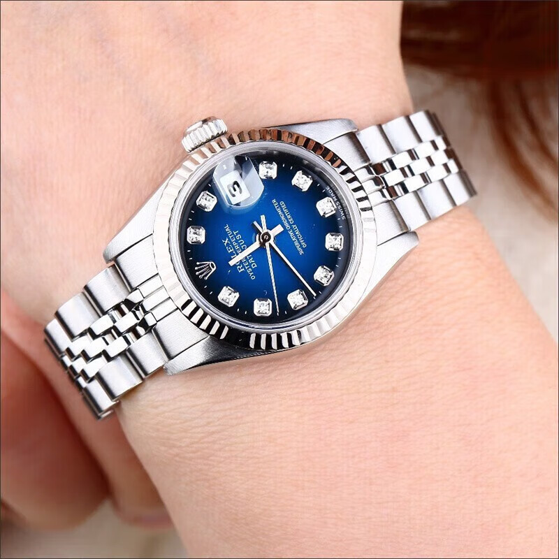 女表日誌系列自動機械錶179174精鋼時尚休閒後盤後鑽女士腕錶26mm-漸變藍