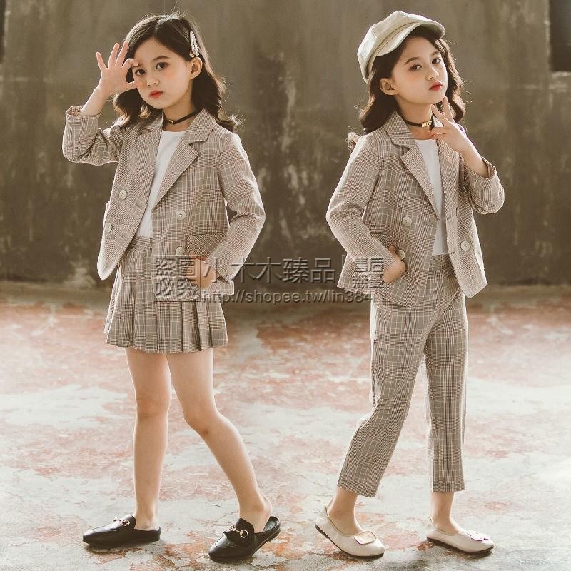 【免運】女童小西裝套裝2021春裝兒童洋氣大童網紅女孩學院風西服外套