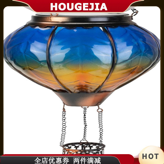 Houg 太陽能燈太陽能熱氣球燈帶火焰鏈鉤防水太陽能電池板懸掛式太陽能燈