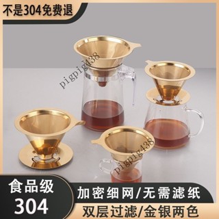 💯臺灣出貨#304不銹鋼咖啡漏鬥手衝咖啡過濾器雙層過濾網咖啡器具免濾紙金色