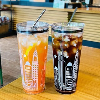 🌈臺灣熱賣1000ml大容量玻璃吸管杯 帶蓋珍奶杯 家用耐熱水杯子 耐高溫 密封隨手杯 防漏咖啡杯 玻璃隨行杯 飲料杯