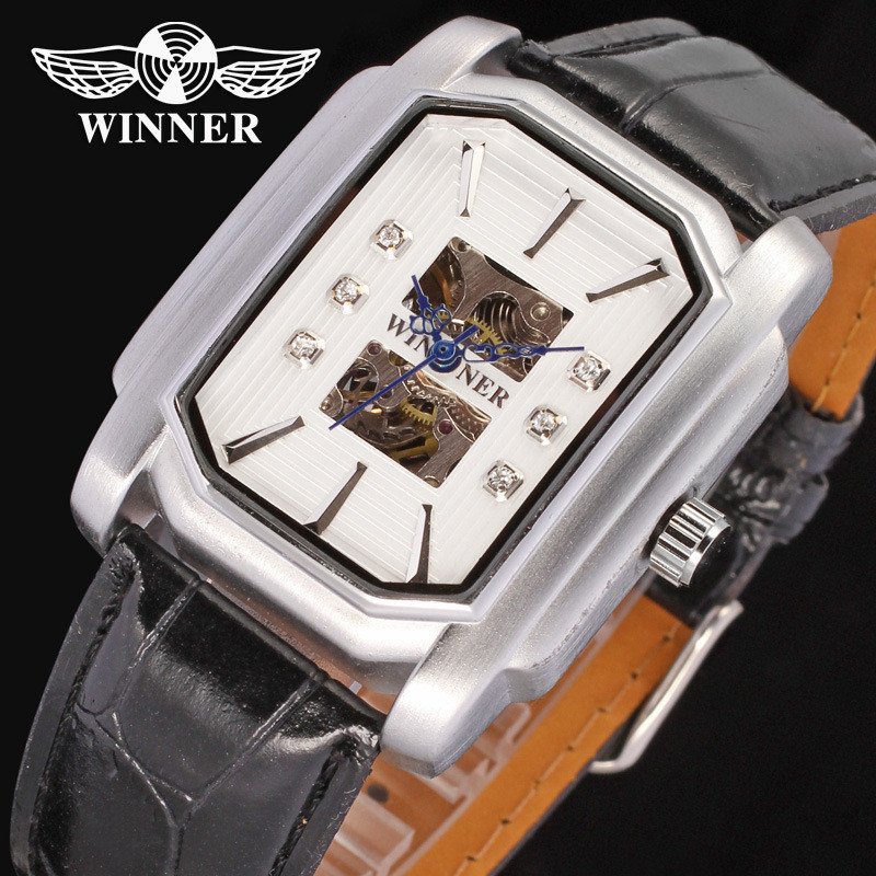 勝利者 Winner 日韓男士手錶 經典方形手錶 簡約鏤空自動機械錶 機械手錶 腕錶 手錶 禮物