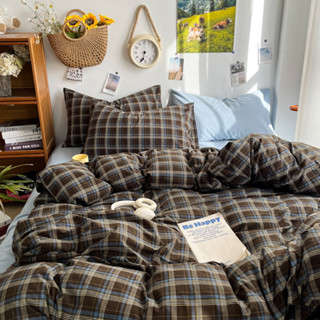 巴菲格學院風格子床包組 美拉德風床包四件組 單人雙人/加大雙人床包 水洗棉床包 防塵床罩 床單被套組 裸睡床包ikea
