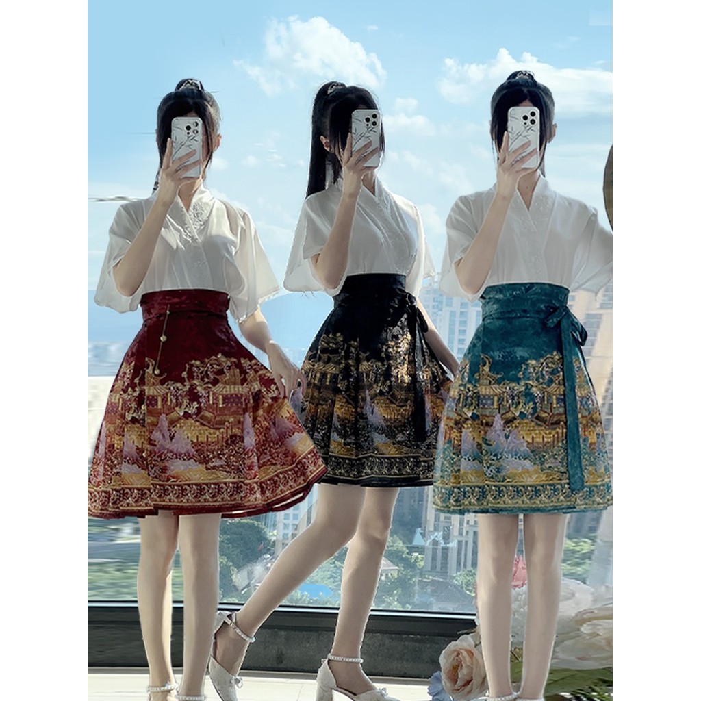 馬面裙改良明制漢服 新中國風女裝 日常半身裙短版
