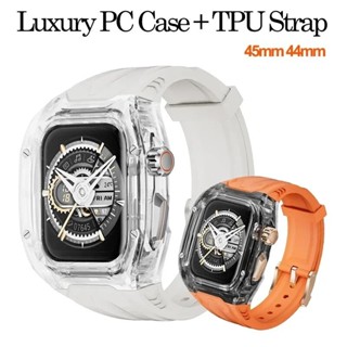 豪華 PC 錶殼 + TPU 錶帶不銹鋼扣帶 Mod 套件適用於 Apple Watch 45 毫米 44 毫米 iWa