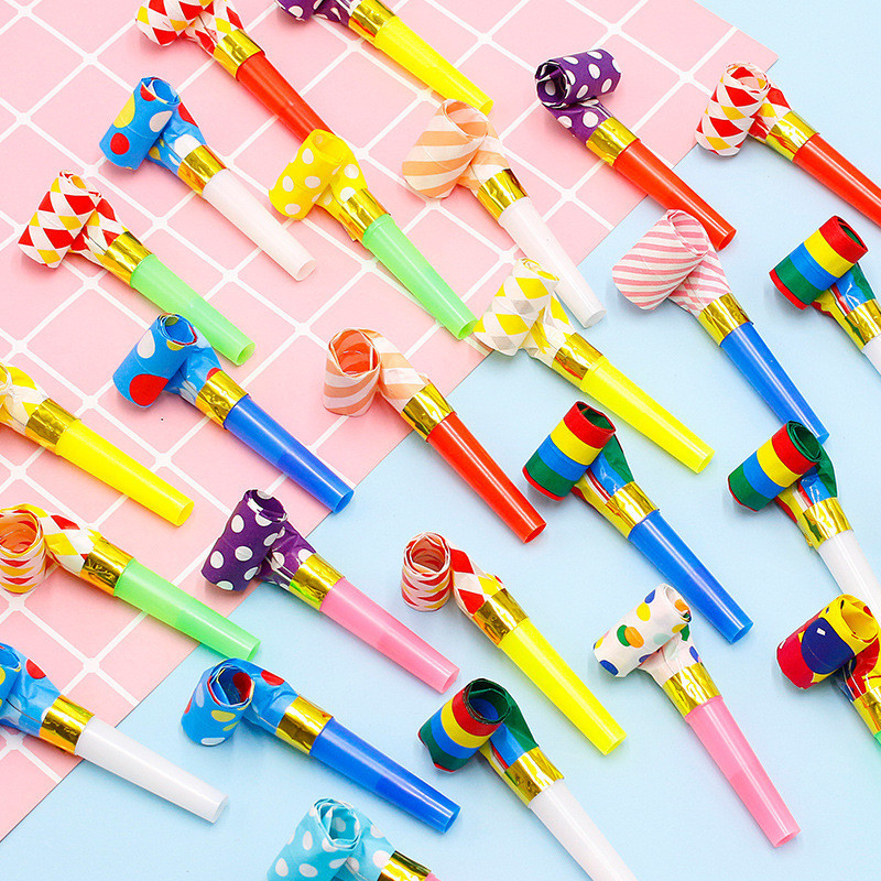 12pcs 糖果色吹龍口哨 生日派對塑膠玩具 多彩吹龍捲小喇叭道具