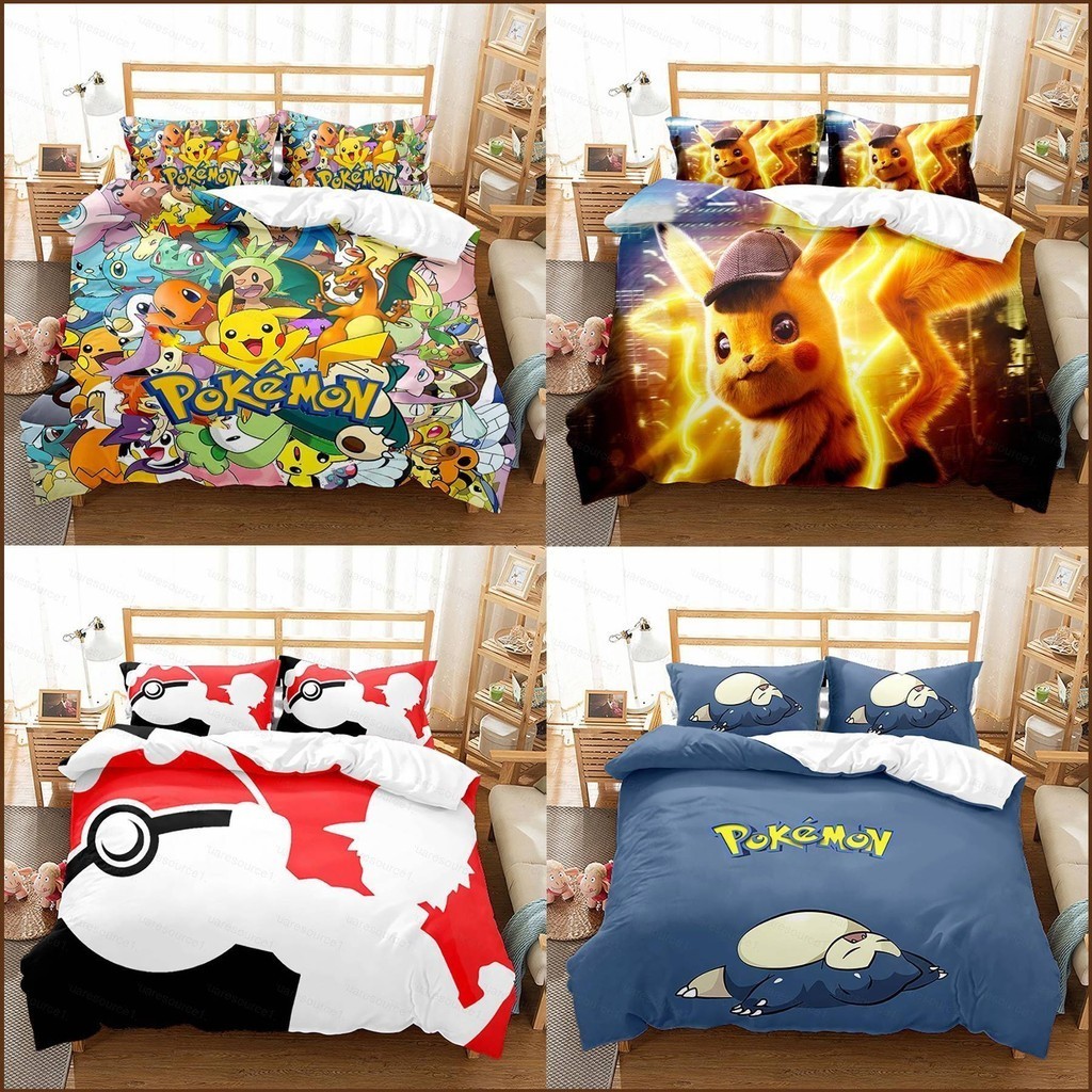 Squar1 Pokemon 皮卡丘 3IN1 床上用品套裝床單被套枕套家用臥室可水洗宿舍套裝