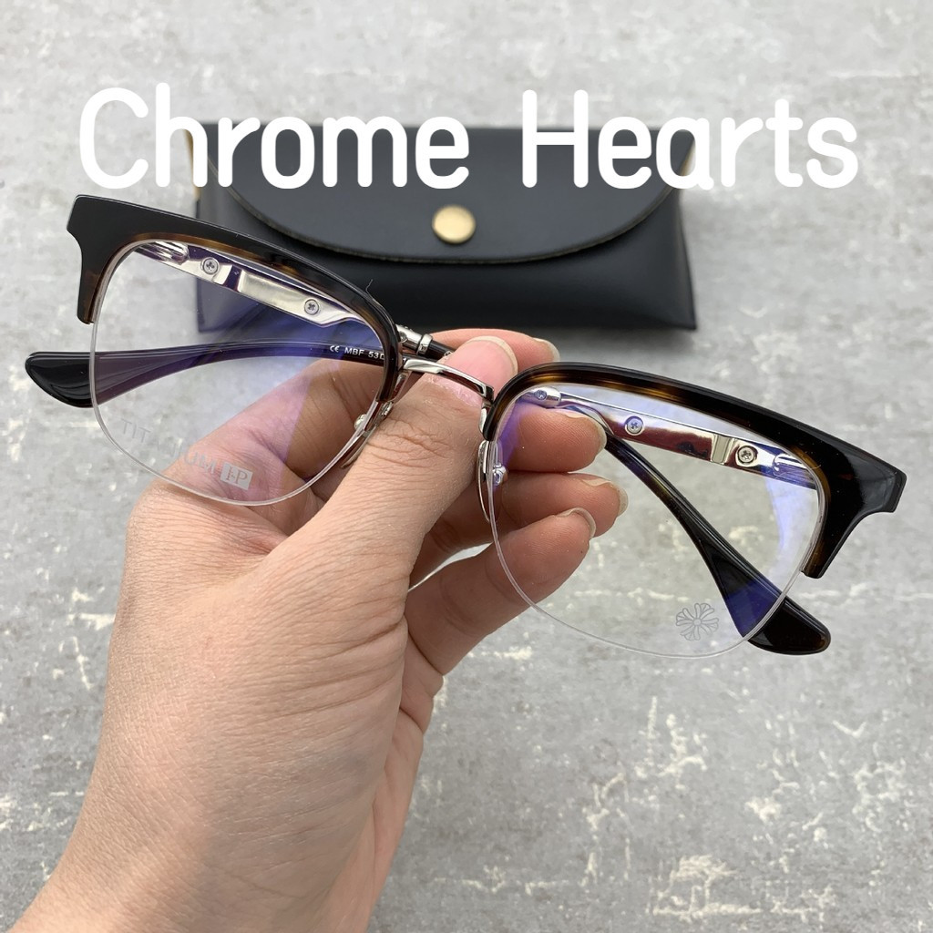 【TOTU眼鏡】醋酸纖維眼鏡 金屬框眼鏡 Chrome Hearts 克羅星 新款眼鏡框架 復古板材半框銀鉓雕花超輕純鈦