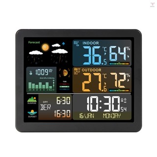 Toyus FJ3566M 智能氣象站帶時鐘室內外溫濕度計多功能大彩屏氣象時鐘溫濕度計帶 1