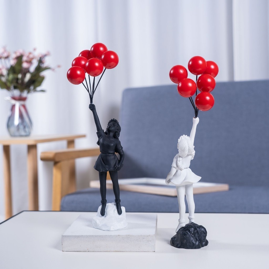 Banksy創意放氣球小女孩藝術裝飾擺件人像雕刻客廳辦公室書架擺放