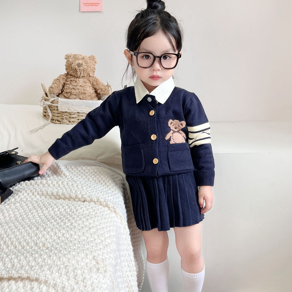 現貨90-130 韓版童裝 女童學院風套裝 女童針織套裝 兒童學院風套裝 女童裙子套裝 女童制服 兒童制服