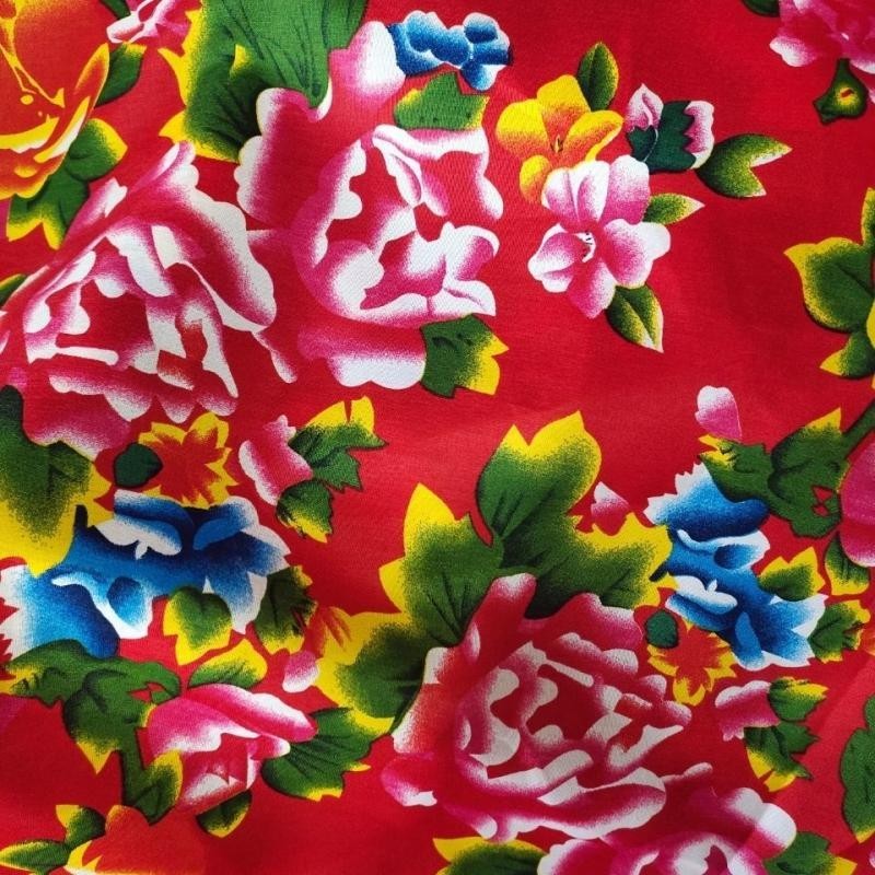 東北大花布鳳凰戲牡丹裝飾布料純棉綢人造棉寶寶包被民族服裝材質Northeast Flower Cloth Phoenix