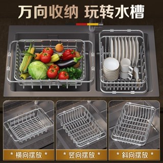 ❤現貨免運❤餐廚用品 水槽瀝水籃 不鏽鋼洗碗池洗菜盆 伸縮廚房置物架 碗碟收納架 廚房用品 洗菜瀝水籃 碗盤瀝水籃