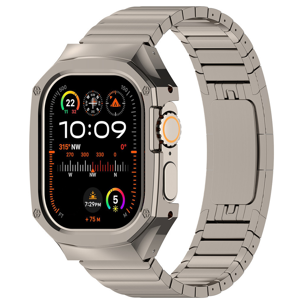 集成金屬錶帶錶殼不銹鋼錶帶保護套兼容 Apple Watch Ultra 2 49 毫米 iWatch 49 毫米 Ul