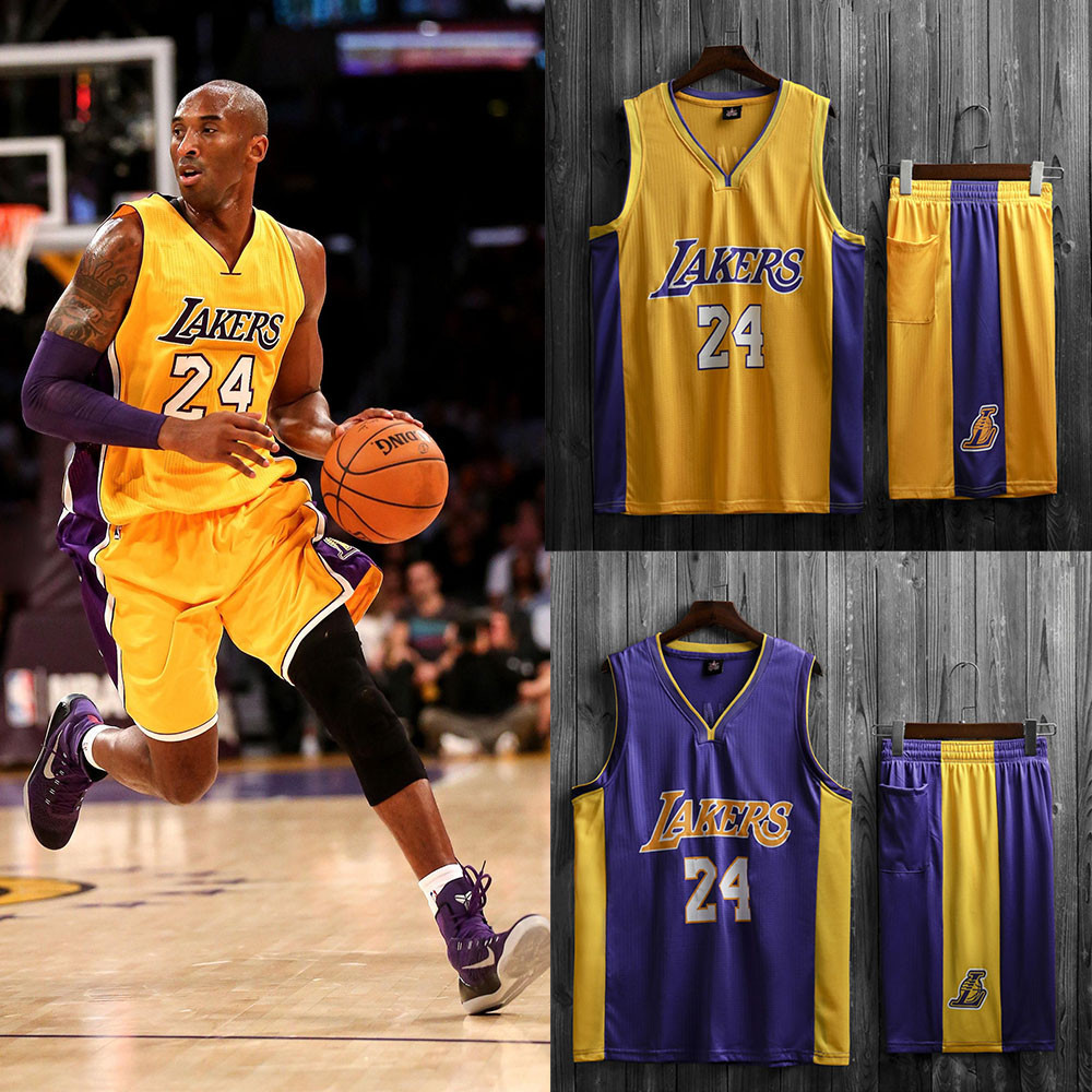 【免運費】2 件/套 Kobe/James 籃球球衣男式戶外湖人隊籃球 T 恤球衣套裝 NBA 制服上衣 + 短褲