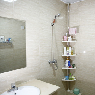 頂天立地不鏽鋼浴室置物架免打孔可伸縮三角架落地衛生間雜物架 ZVF5