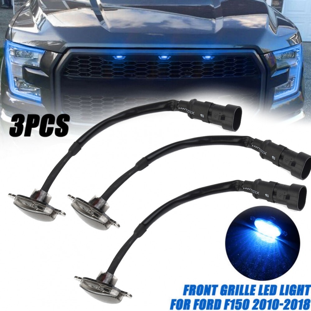 3x 煙霧 LED 藍燈 DRL 格柵燈適用於福特 F150 Raptor 2010 2011 2012-2018