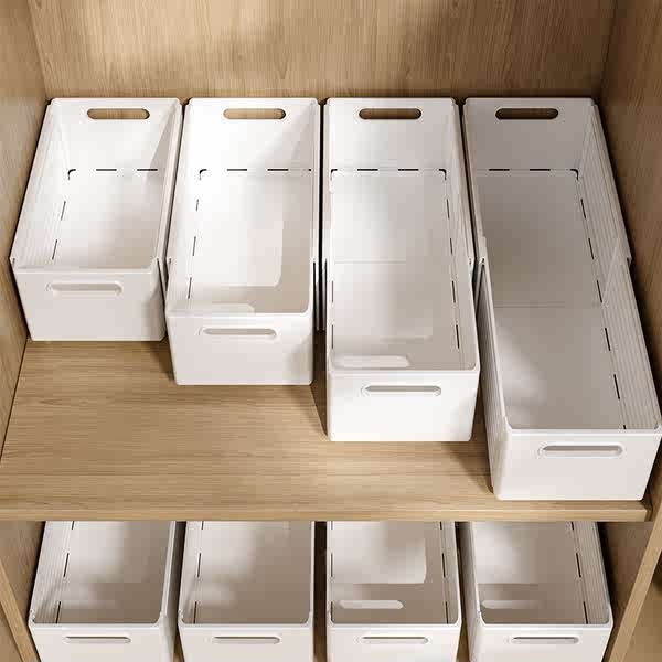 櫥櫃收納盒可伸縮抽屜式桌面零食雜物廚房整理盒直角深櫃儲物箱子