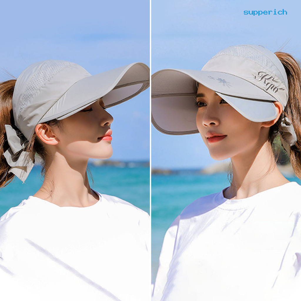 [加一時尚館]女士時尚素色字母刺繡可伸縮遮陽帽簷空頂太陽帽鴨舌帽