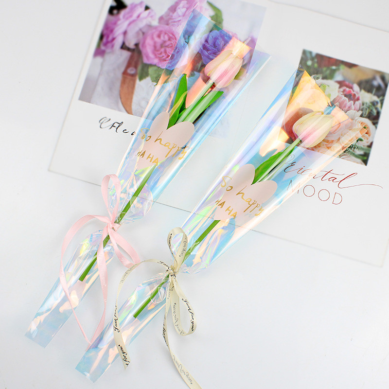 【現貨】【鮮花包裝】母親節 幻彩單支袋 玫瑰 花包裝 三角袋 康乃馨 花束 包裝材料 花店用品