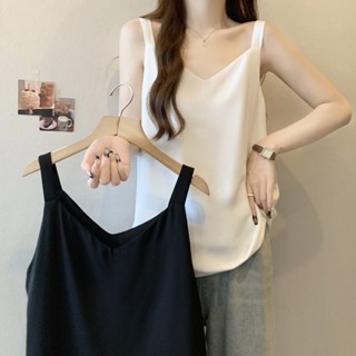 M-4XL 春夏新款V領吊帶背心女 緞面小背心 小可愛 內搭遮肉打底上衣 大尺碼女裝 V領背心 顯瘦上衣 梨形身材