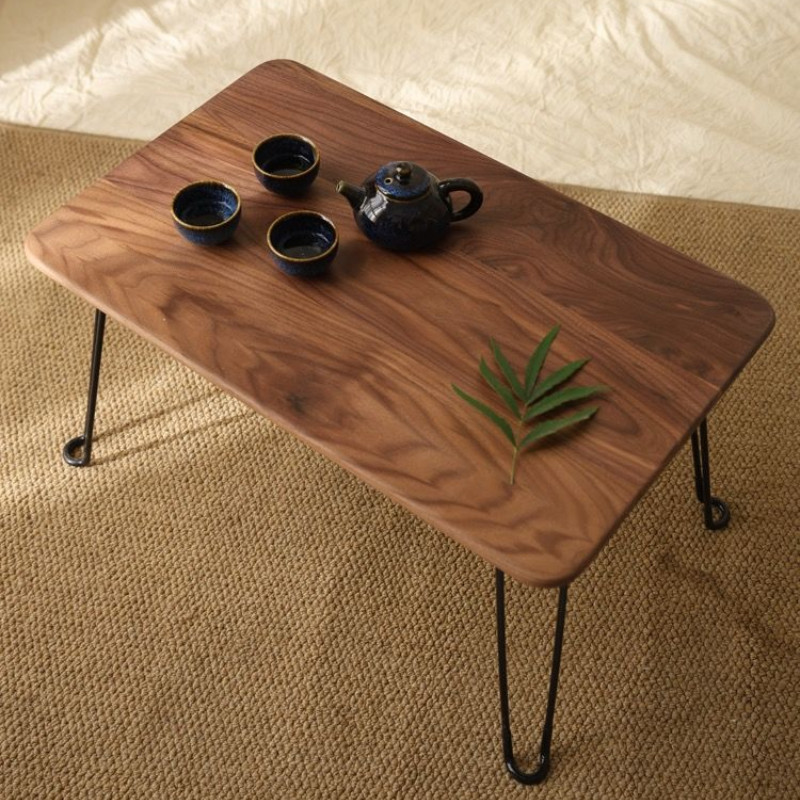 黑胡桃木飄窗桌子 輕奢榻榻米 可摺疊矮桌 日式小茶几 實木炕幾 小茶臺