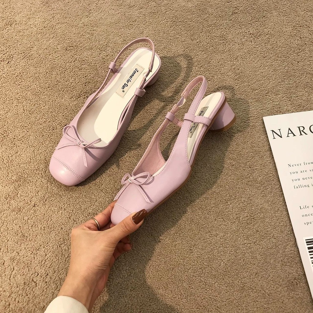 【Weiwailunbz】設計感紫色高跟包頭氣質涼鞋女鞋子春夏粗跟蝴蝶結甜系晚晚風單鞋