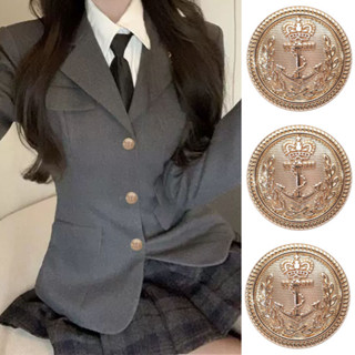 BFXDG 10件/套復古英倫風船錨皇冠設計服裝鈕扣校服夾克西裝學院風外套手工縫紉金屬鈕扣