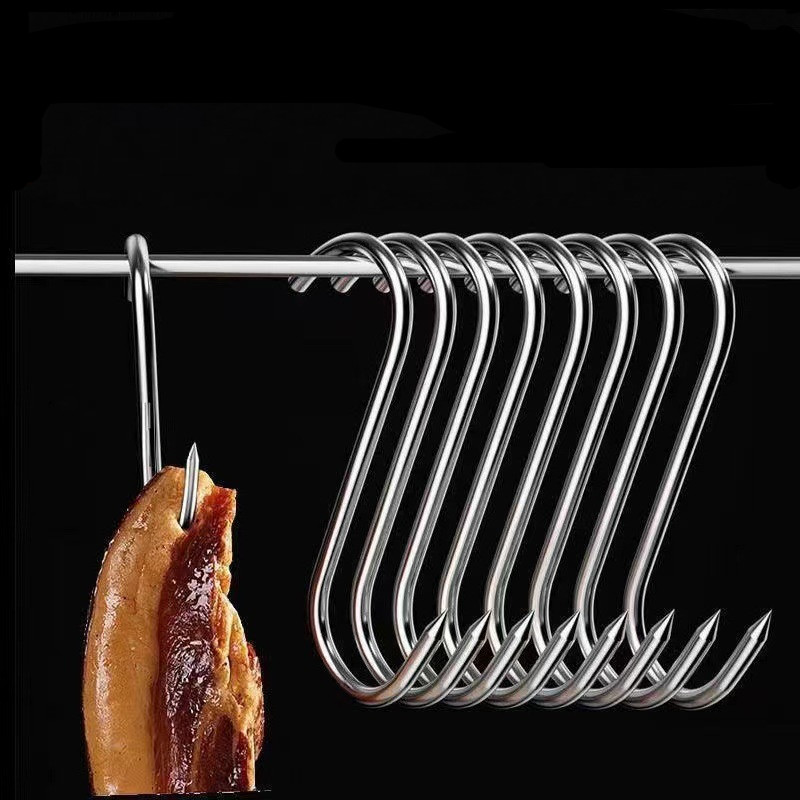 掛臘肉鉤晒香腸鉤子不鏽鋼S型多功能尖頭掛鉤S形豬肉掛肉烤鴨鉤子