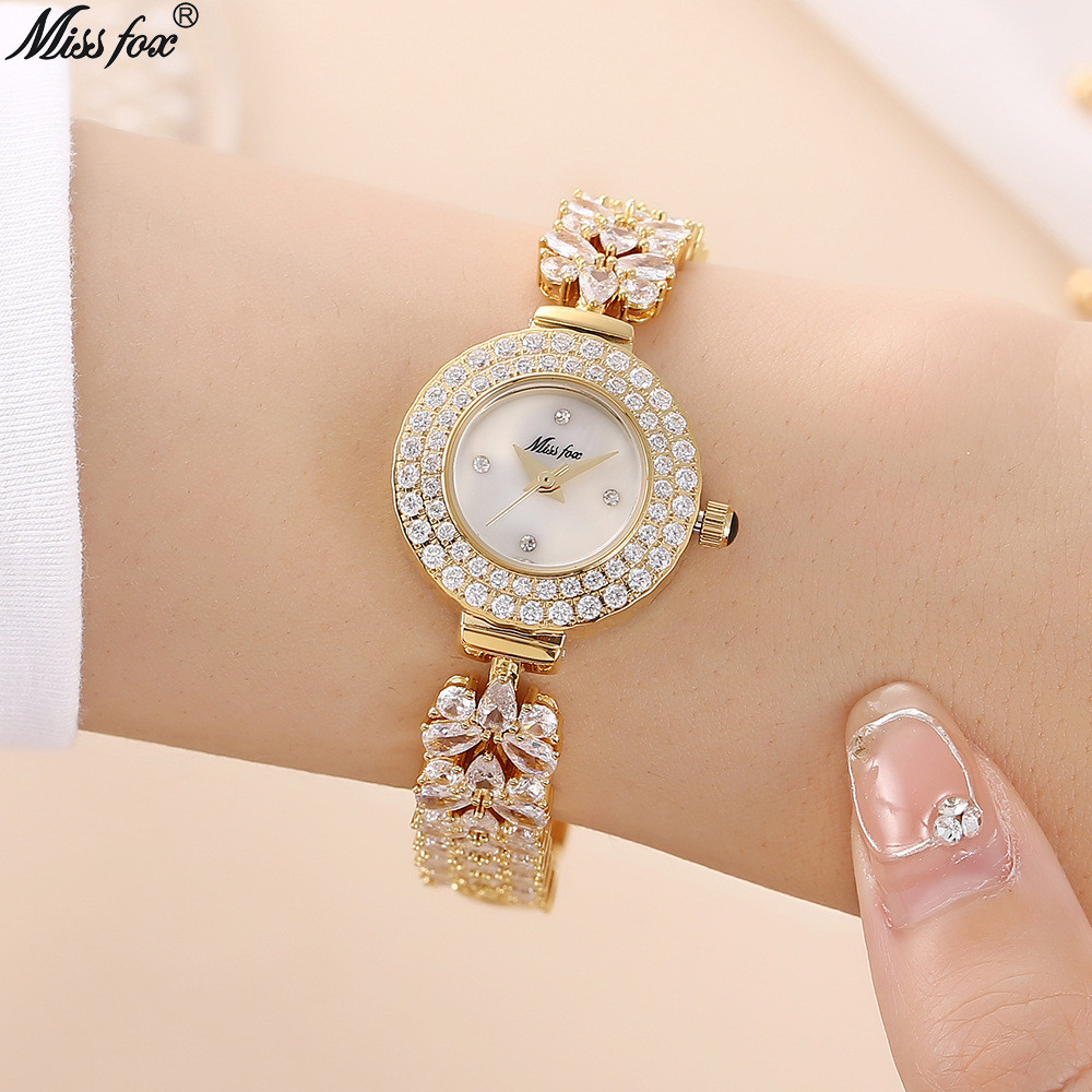 MISSFOX正品名牌女士手錶  小眾輕奢滿天星滿鑽品牌女版石英手錶