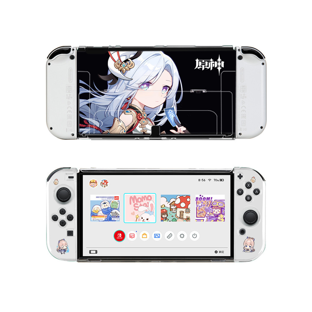 適用任天堂遊戲機switch oled保護套原神申鶴透明joycon手柄套卡通分離式tpu可插底座ns矽膠保護殼周邊新款