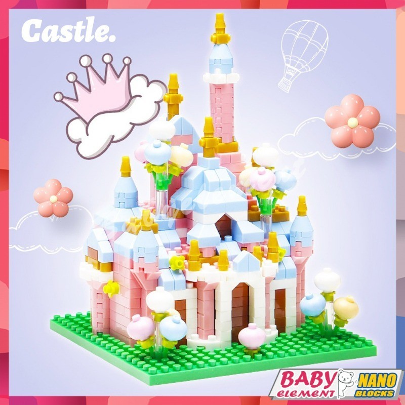 納米積木粉紅天鵝湖城堡積木泰姬陵擺件著名創意diy模型兒童玩具男孩女孩