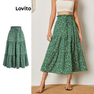 Lovito 波西米亞 女款花卉分層荷葉邊下擺短裙 LBL08339