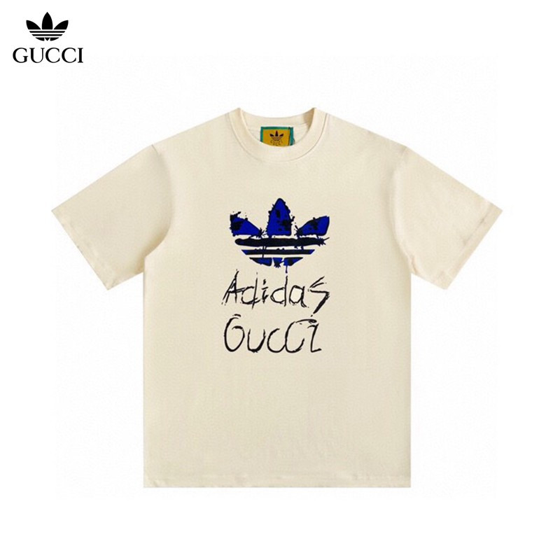 Adidas×Gucci 愛迪達聯名T恤 男女三葉草印花時尚短T 情侶夏季寬鬆透氣短袖