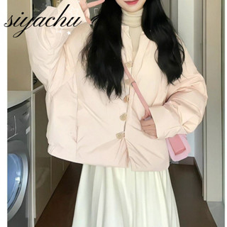 【春季女神限定】上衣 外套 女士 短款 春季 淡粉色圓領棉服女2025春新款韓系單排扣寬鬆輕薄保暖麵包服外套