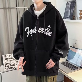 【HOT 本舖】男裝 M-5XL 美式重磅 連帽 開衫衛衣外套男 春秋款 青少年 休閒百搭加絨夾克上衣服