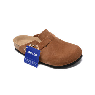 BIRKENSTOCK 【原創】勃肯波士頓男/女經典軟木深棕色麂皮防毛皮拖鞋涼鞋 34-46