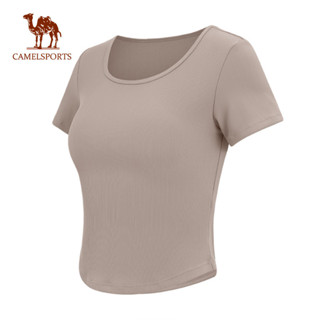 CAMEL SPORTS駱駝 女士瑜伽服短袖 透氣速乾跑步健身上衣薄款運動 T 恤