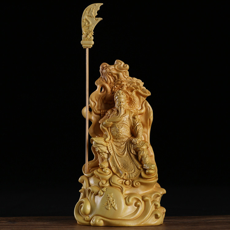 【現貨】樂清黃楊木雕刻佛像中式家居手工藝品擺件實木關公擺飾