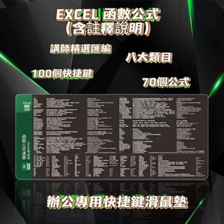 【現貨】Excel函數公式桌墊 快捷鍵滑鼠墊 Office辦公WPS鍵盤墊 電腦桌墊