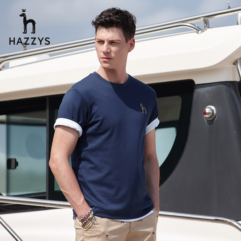 Hazzys高品質哈吉斯夏季新品男士短袖圓領T恤衫時尚寬鬆休閒上衣513