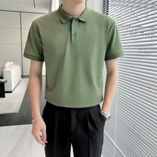 韓版輕熟風Polo衫 短袖T恤 男士寬鬆夏季復古ins素色簡約鈕扣翻領體恤衫