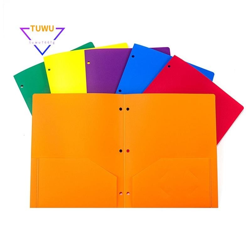 6 件 2 個口袋文件夾和 3 孔 6 色文件夾文件夾,適用於學校、家庭、辦公室
