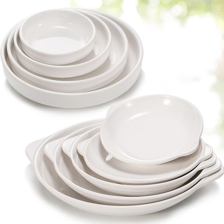 “密胺”密胺盤子塑膠深窩圓形碟子雙耳鮑魚盤湯盤商用仿瓷小菜盤餐廳餐具