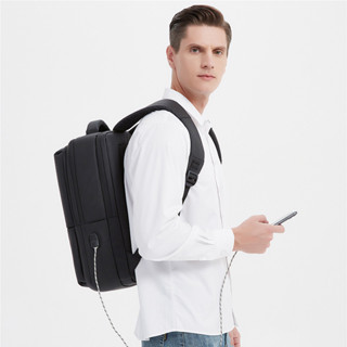 商務後背包外置充電接口休閒17寸電腦背包書包辦公背包