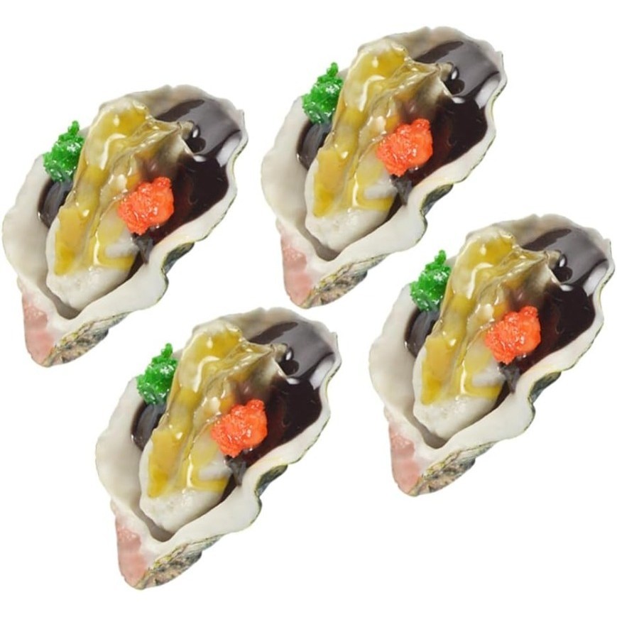 4 件人造牡蠣,假貝類海鮮模型扇貝食品攝影道具食品樣品展示,適用於家庭廚房派對裝飾