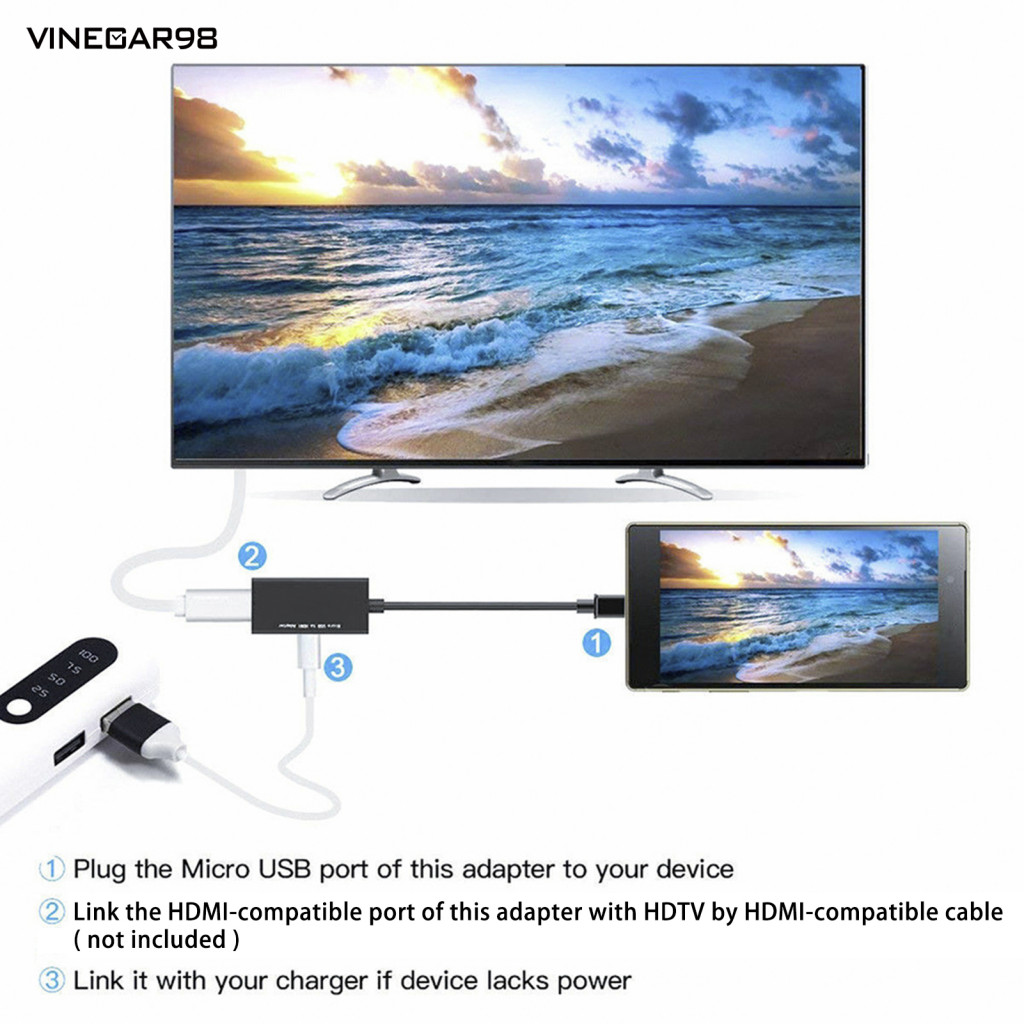 Vine 5Pin Micro USB 公頭轉 HDMI 兼容母頭 1080P 高清晰度電視適配器轉換器適用於 Andr