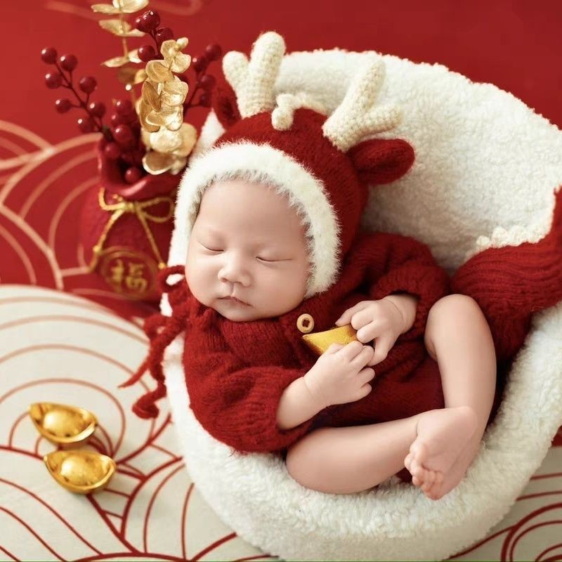 龍年嬰兒衣服兒童攝影服裝中國風百天新生兒寶寶拍照滿月影樓新年 YPHY